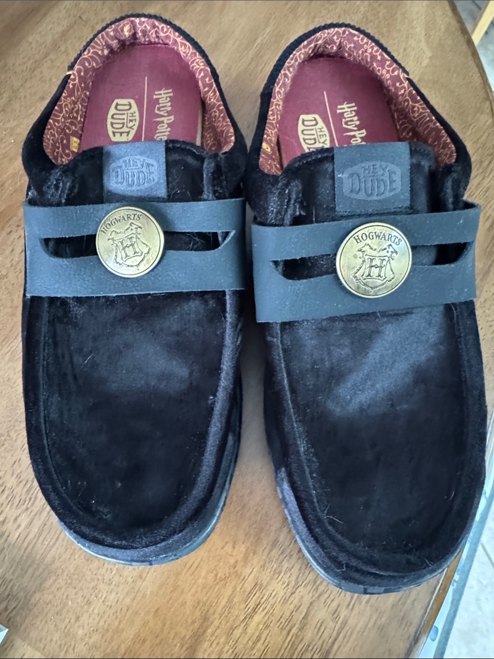 Hey Dude Black Velvet Hogwarts Emblem Slip-On Loafers